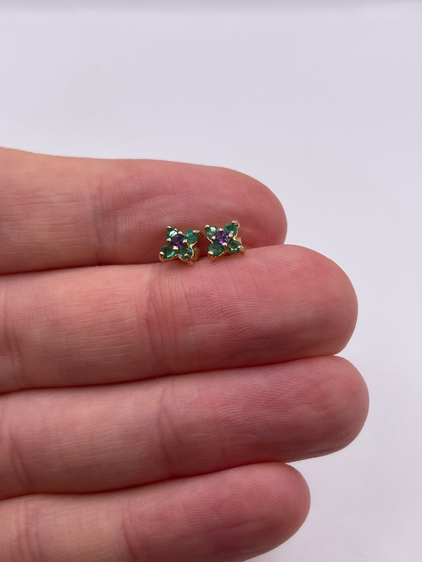 9ct gold amethyst and emerald earrings