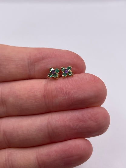 9ct gold amethyst and emerald earrings