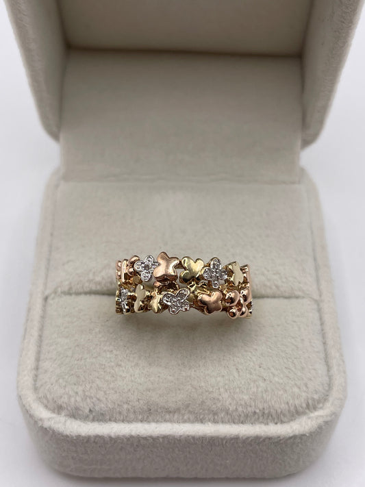 9ct tri gold diamond ring