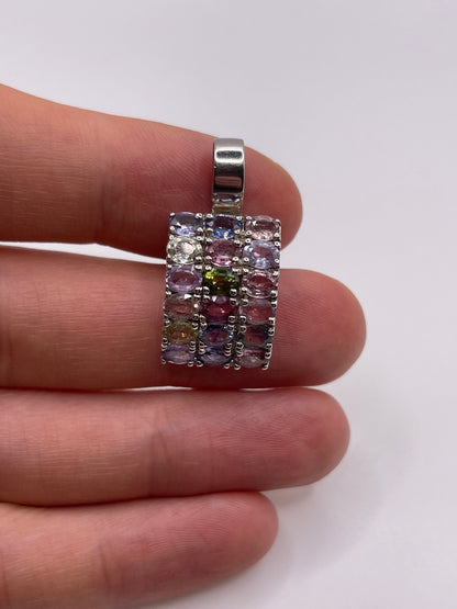 9ct white gold multi coloured sapphire pendant