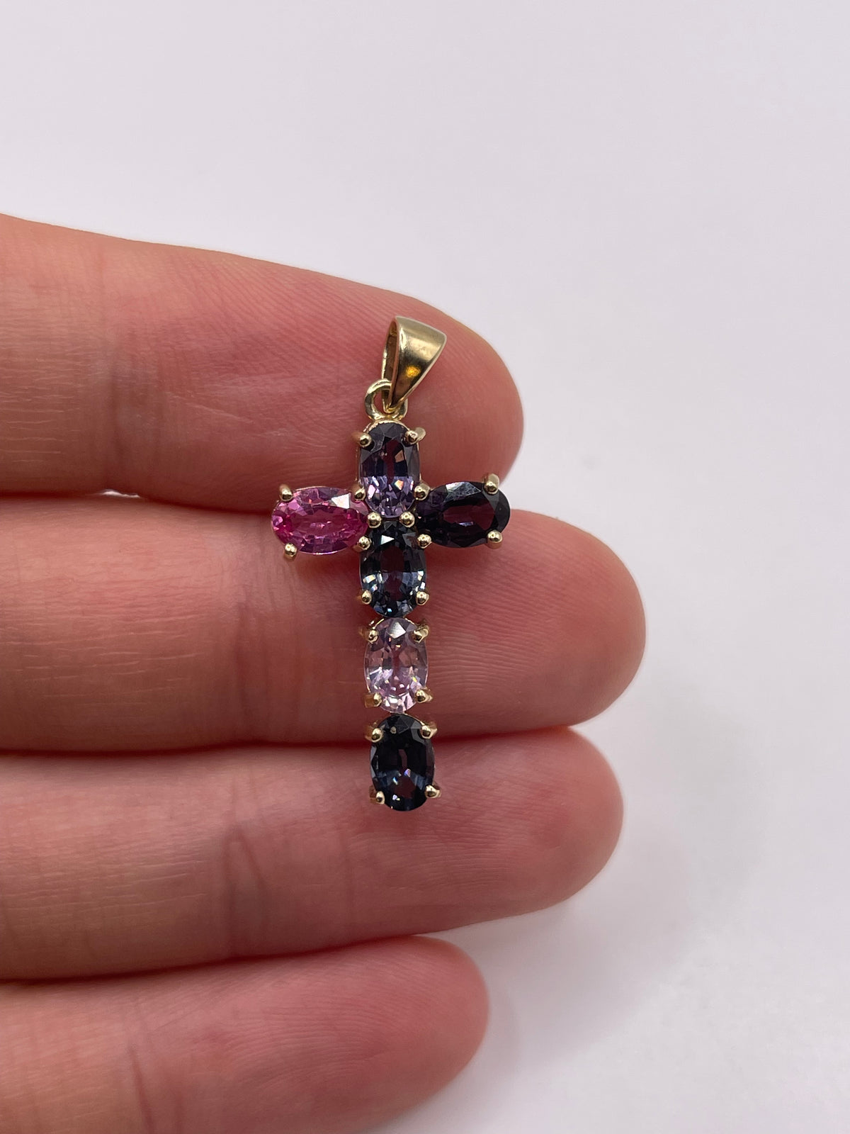 9ct gold multi gemstone cross pendant