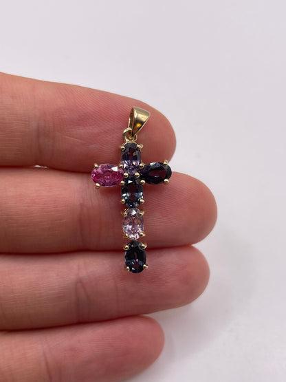 9ct gold multi gemstone cross pendant