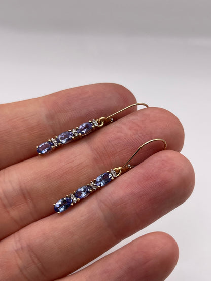 9ct gold tanzanite and diamond earrings