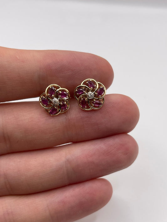 9ct gold ruby and diamond earrings