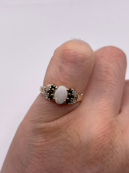 9ct gold opal, sapphire and diamond ring