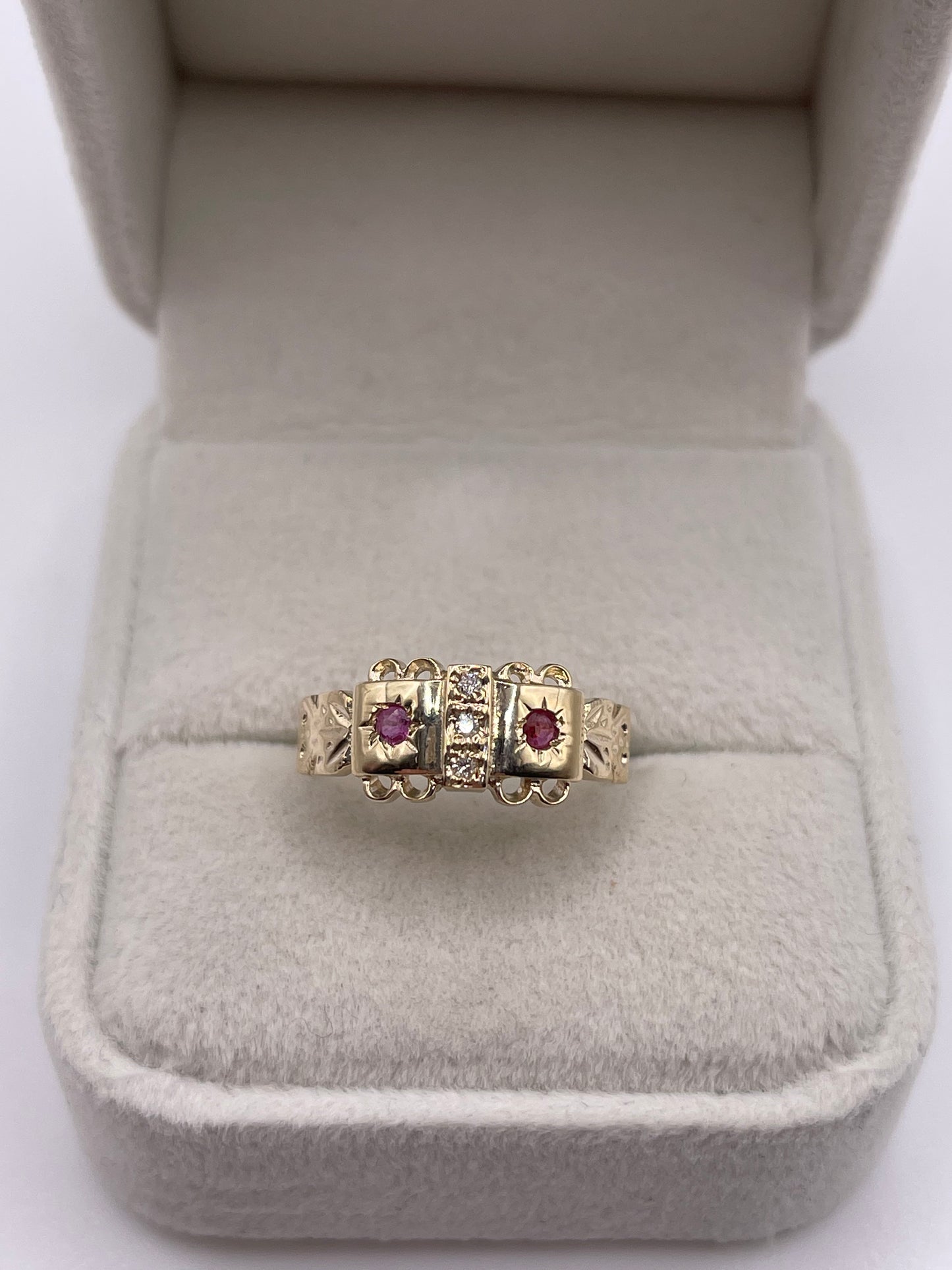 9ct gold ruby and diamond gypsy ring
