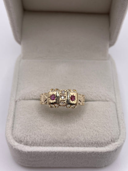 9ct gold ruby and diamond gypsy ring