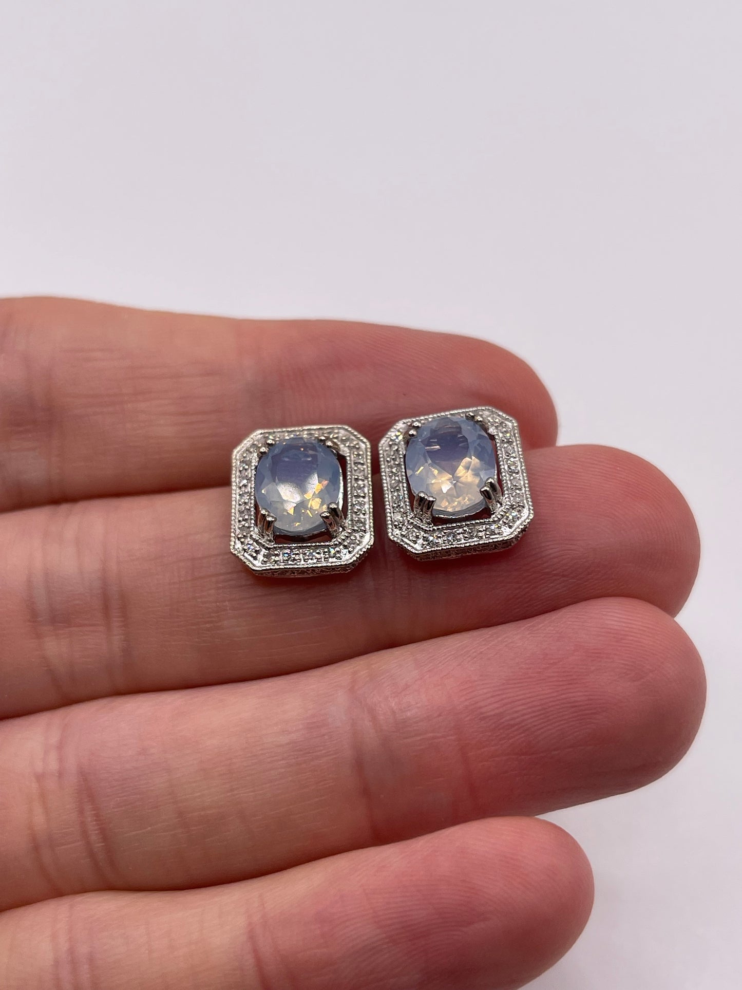 9ct white gold quartz and diamond earrings