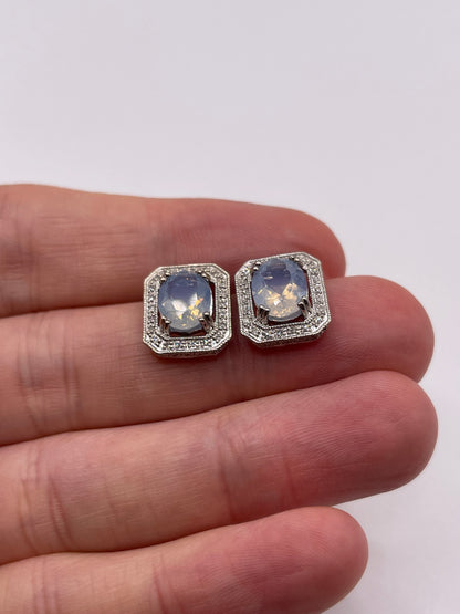 9ct white gold quartz and diamond earrings