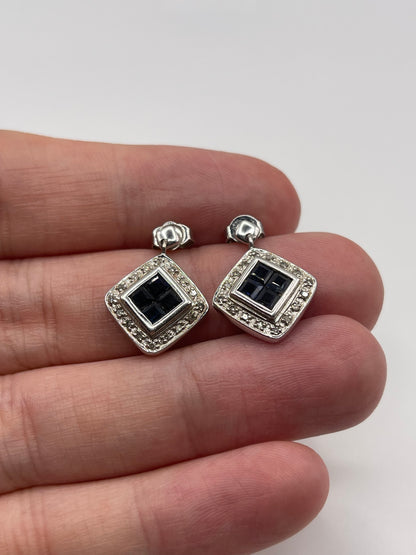 14ct white gold sapphire and diamond earrings