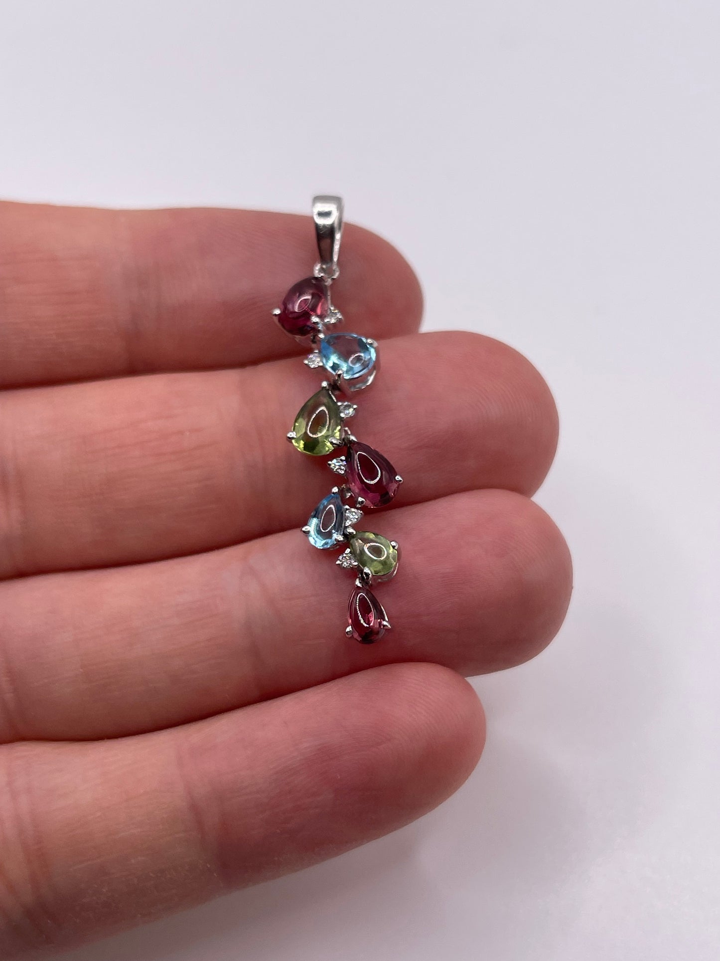 9ct white gold multi gemstone and diamond pendant