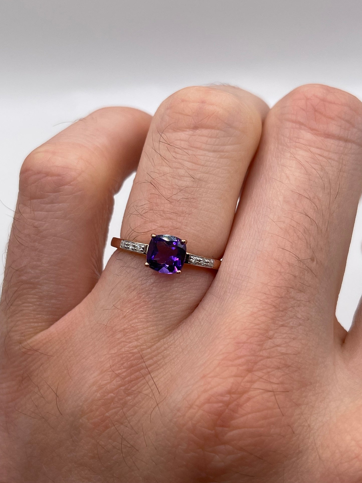 9ct rose gold amethyst and diamond ring