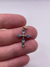 Load image into Gallery viewer, 9ct gold topaz and diamond cross pendant
