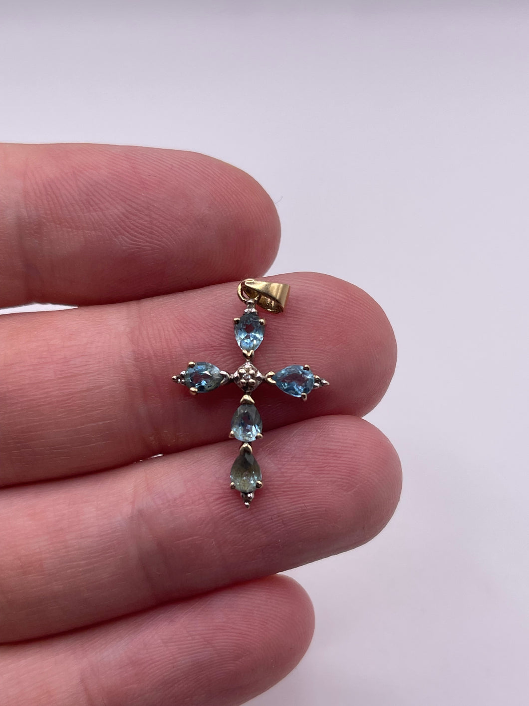 9ct gold topaz and diamond cross pendant