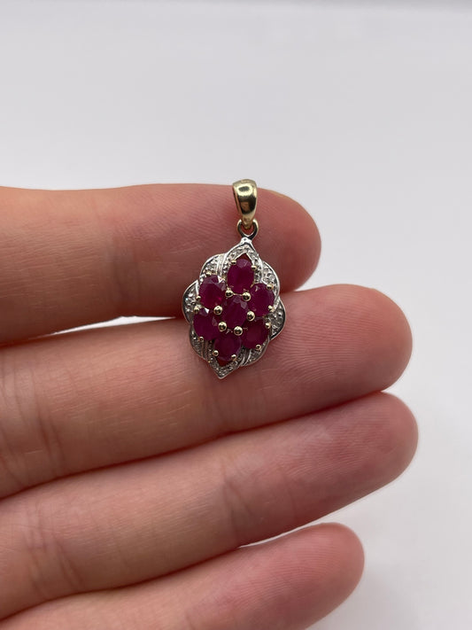9ct gold ruby and diamond pendant