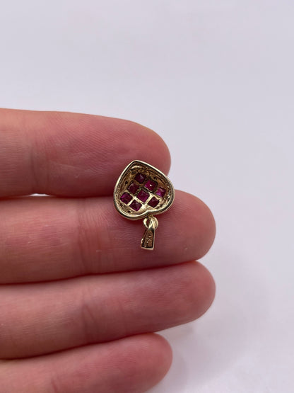 9ct gold ruby and diamond heart pendant