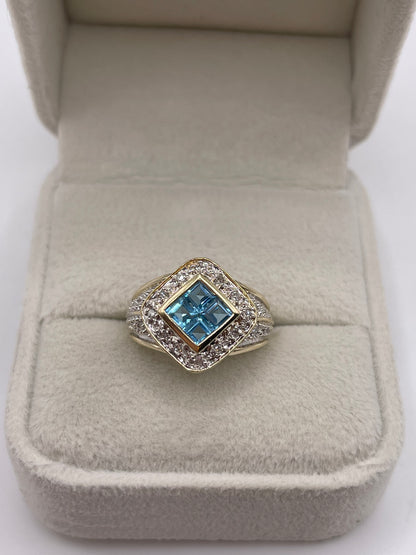 9ct gold blue topaz and diamond ring