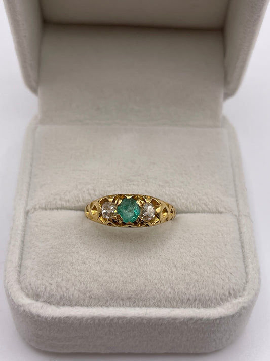 Antique 18ct gold emerald and diamond ring