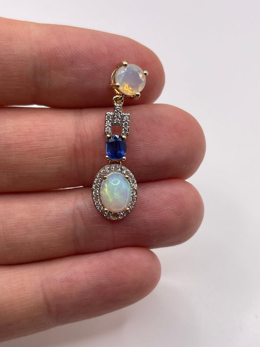 9ct gold opal, kyanite and zircon pendant