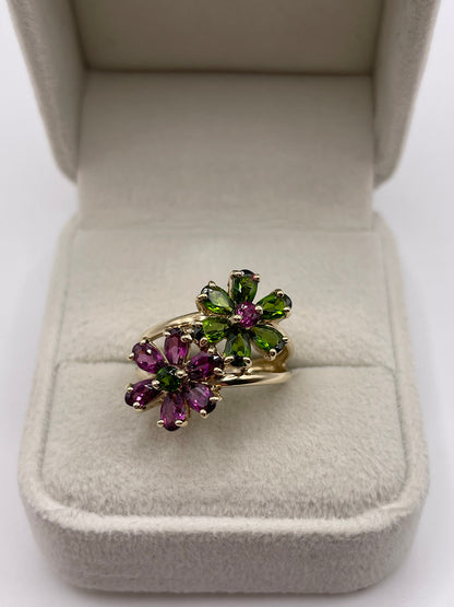 9ct gold diopside and garnet cluster ring