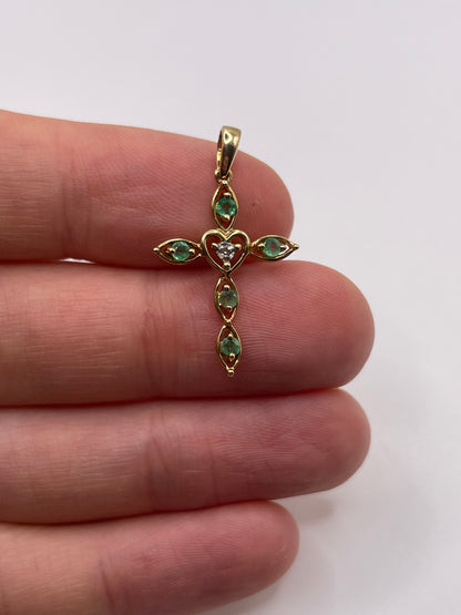 9ct gold emerald and diamond cross pendant