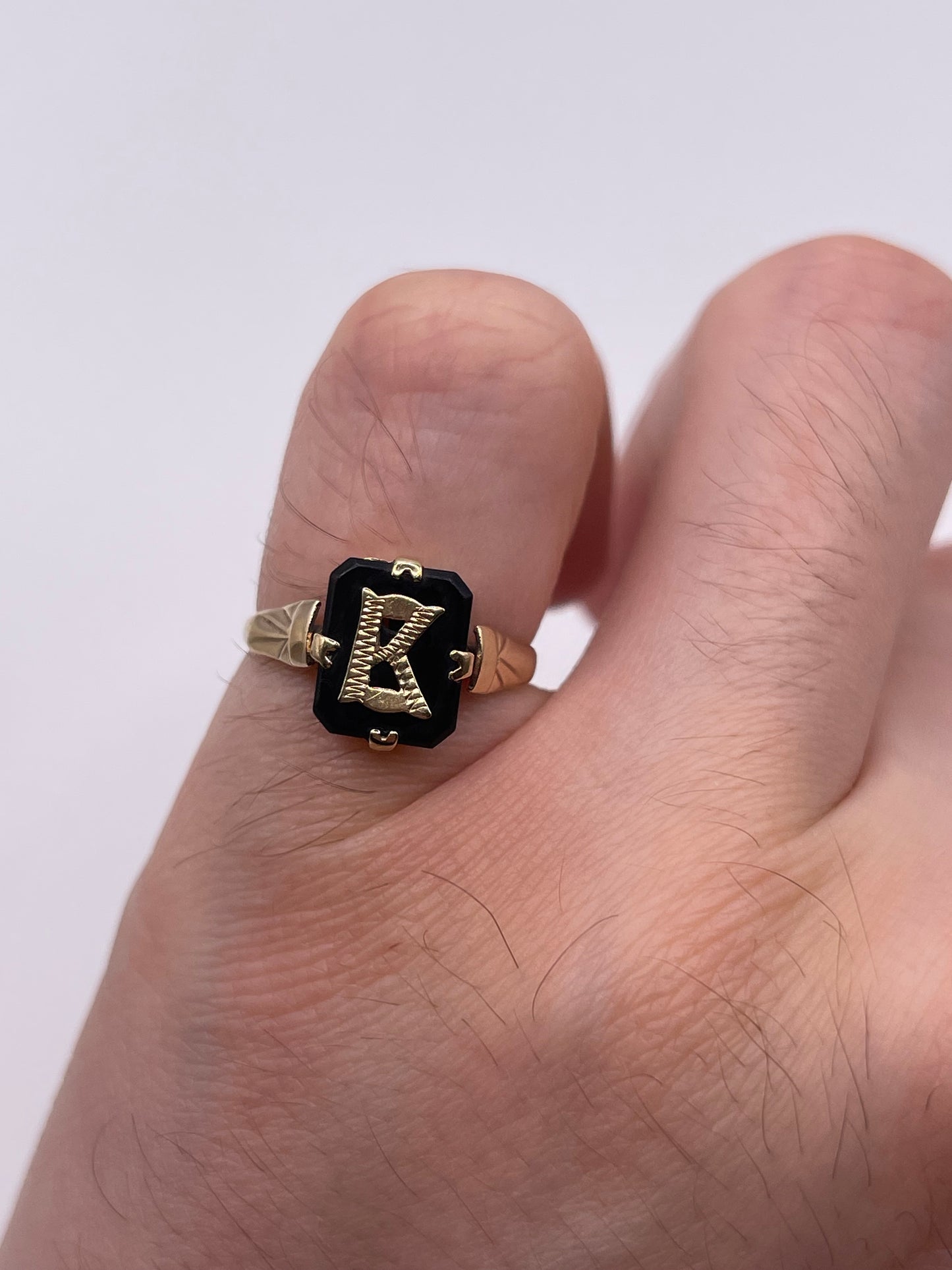9ct gold onyx initial ring