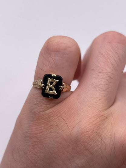 9ct gold onyx initial ring
