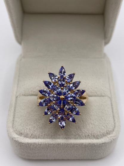 9ct gold tanzanite cluster ring