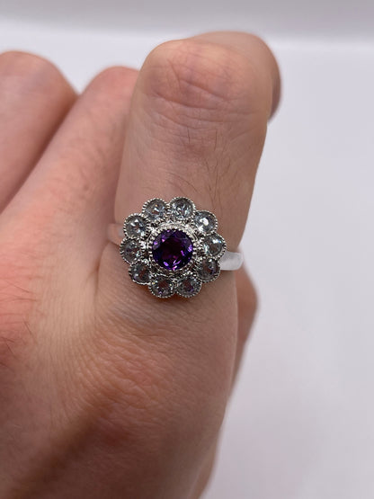 9ct white gold amethyst and aquamarine ring