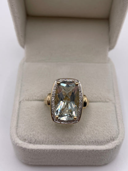 9ct gold green amethyst and diamond ring