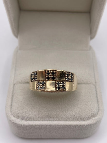 9ct gold black diamond cluster ring