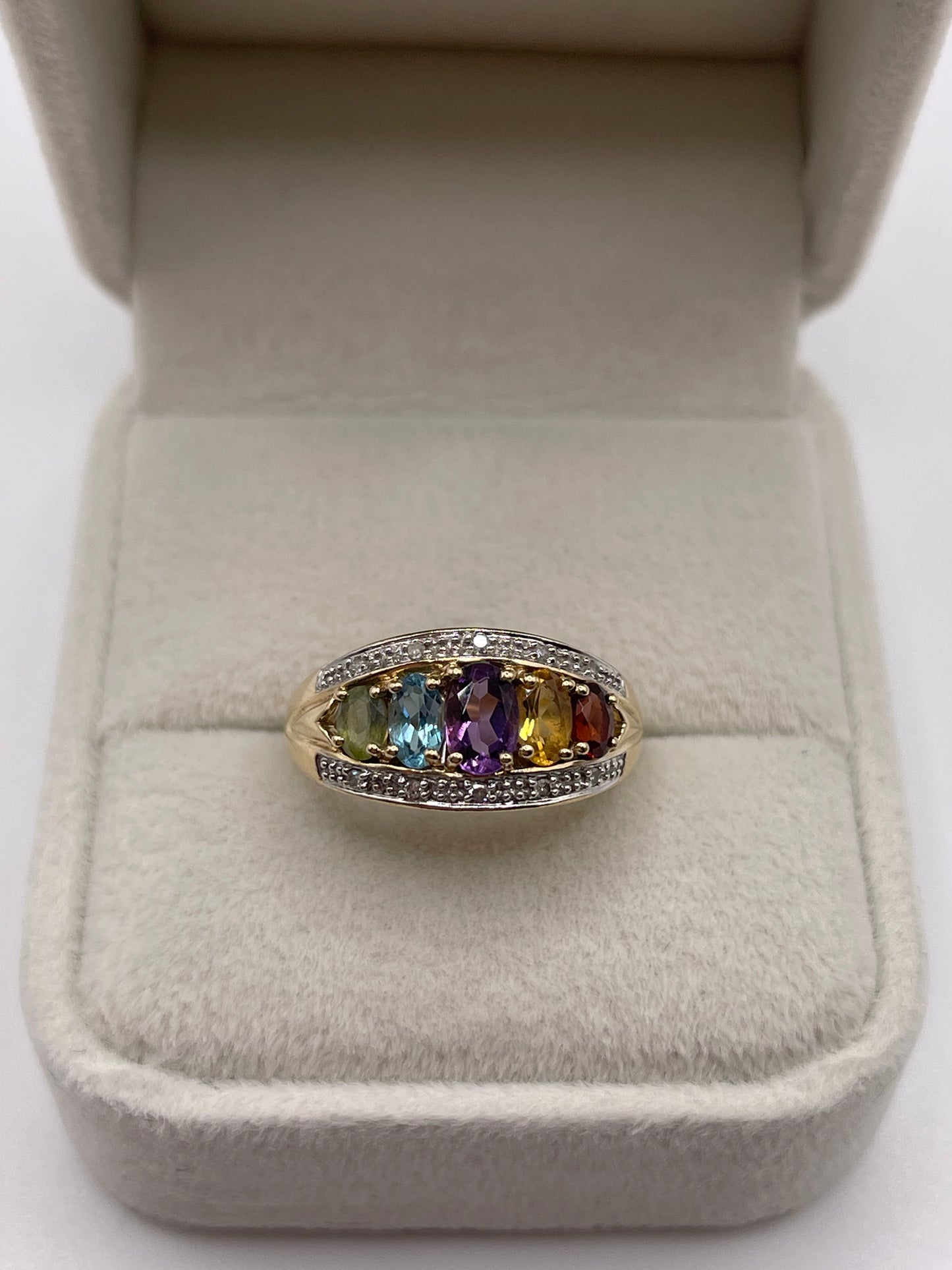 9ct gold multi gemstone and diamond ring