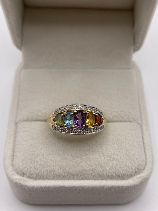 9ct gold multi gemstone and diamond ring