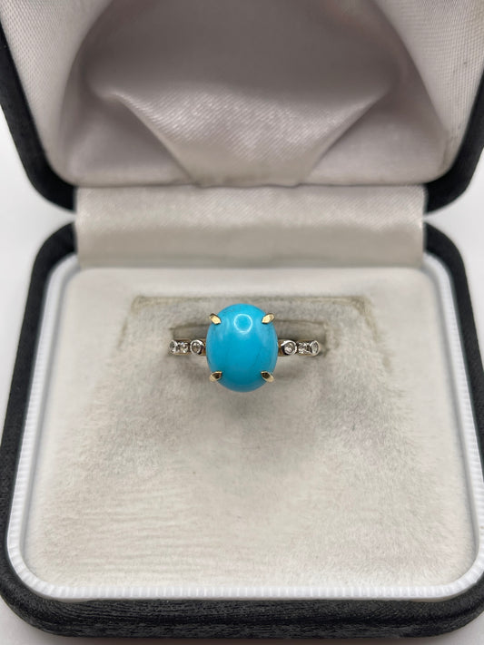 9ct gold turquoise and zircon ring