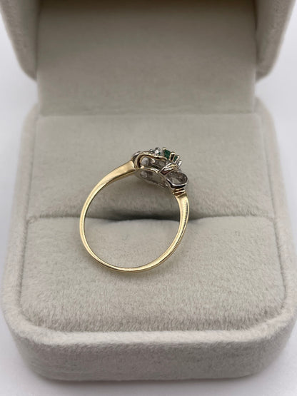 9ct gold emerald and diamond ring