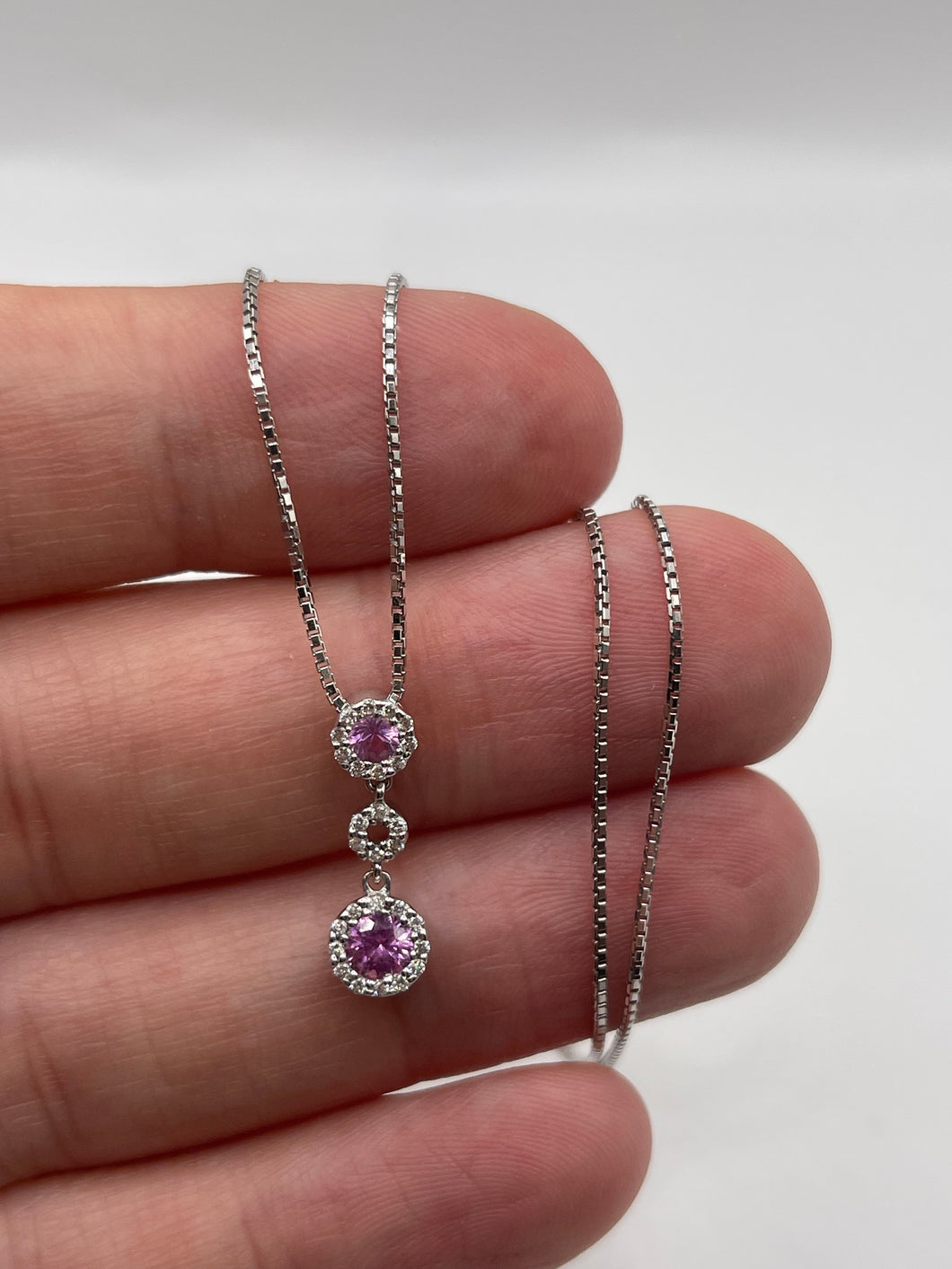 18ct white gold pink sapphire and diamond necklace