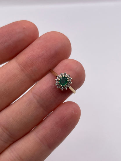 9ct gold emerald and diamond ring