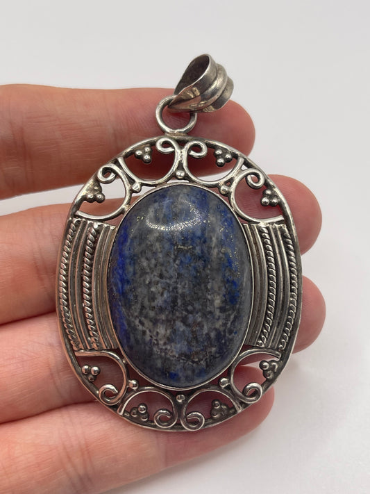 Heavy silver lapis lazuli pendant