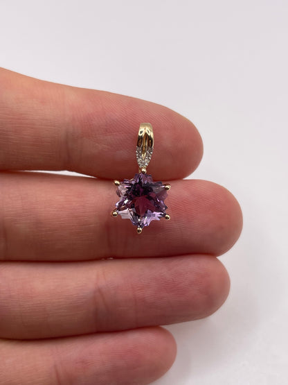 9ct gold amethyst and diamond pendant