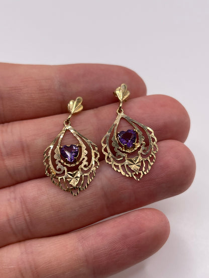 9ct gold amethyst heart earrings