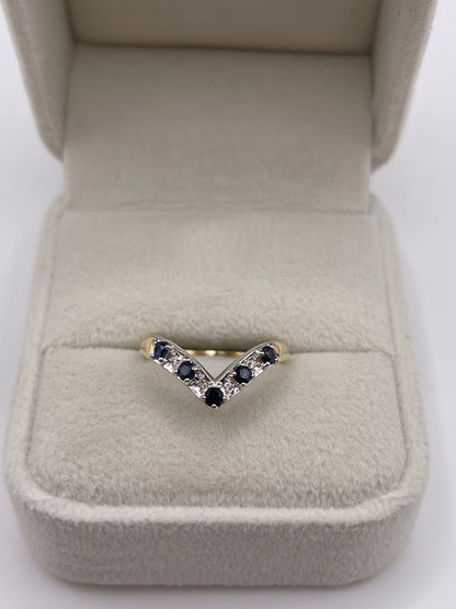 9ct gold sapphire and diamond wishbone ring