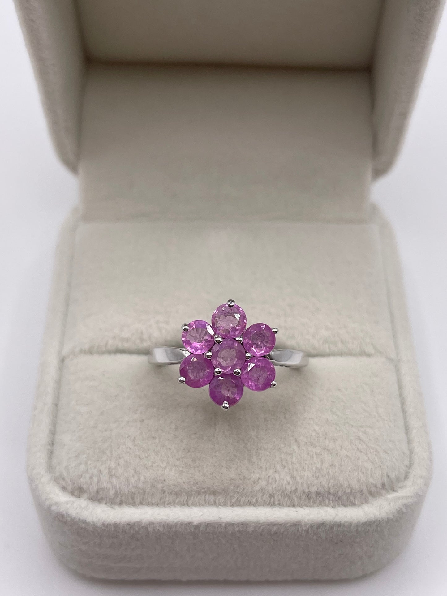 9ct white gold pink sapphire cluster ring
