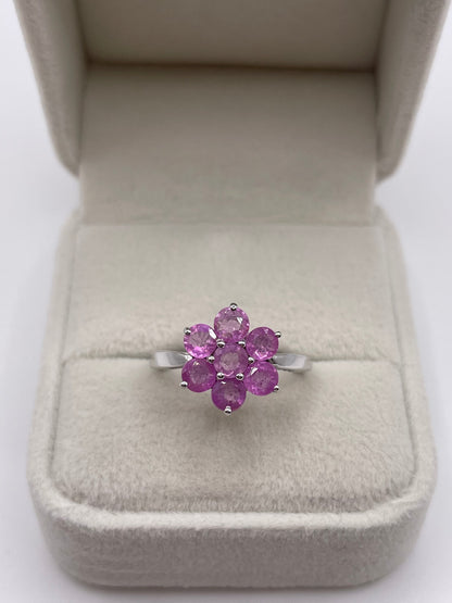 9ct white gold pink sapphire cluster ring