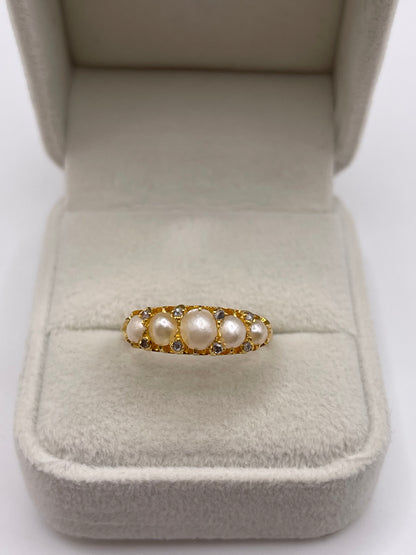Antique 18ct gold pearl and diamond ring