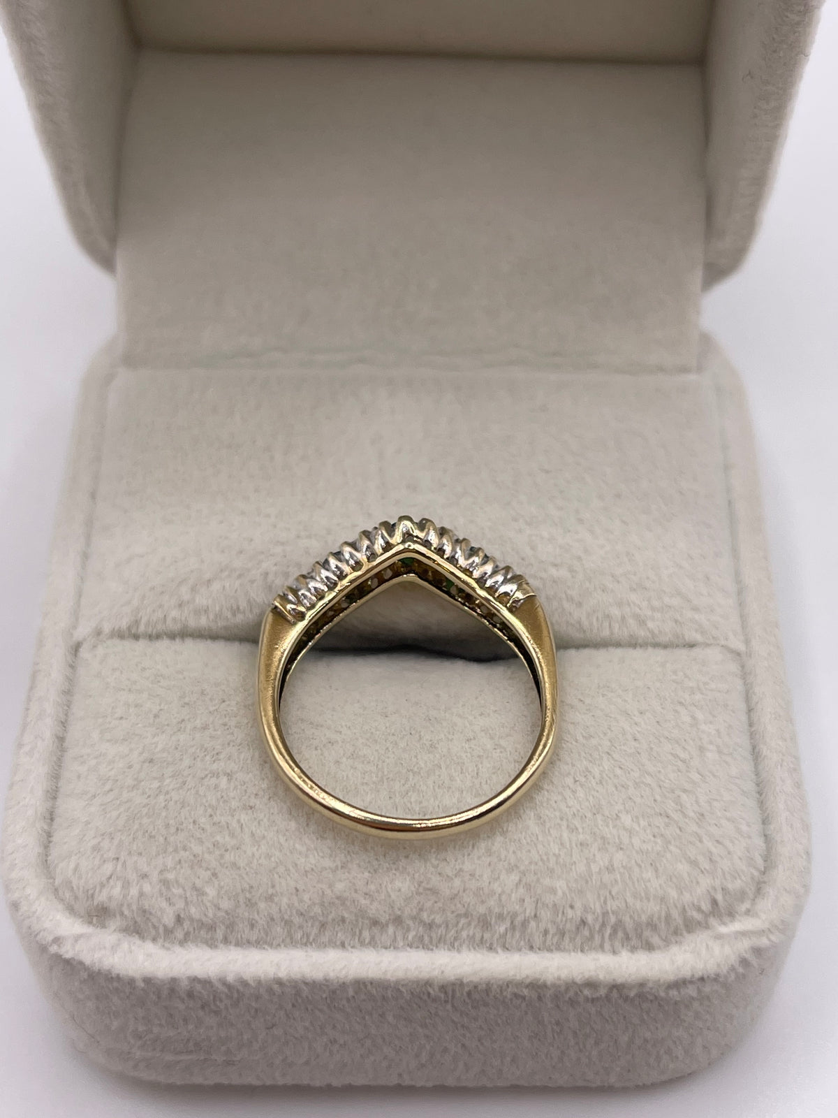 9ct gold emerald and diamond wishbone ring