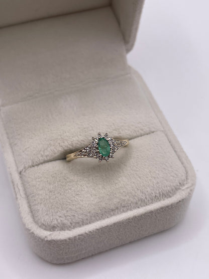 9ct gold emerald and diamond ring