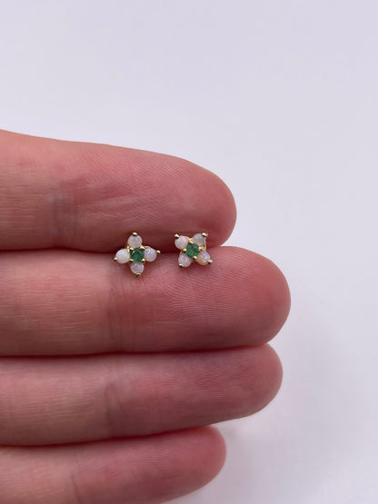 9ct gold emerald and opal earrings