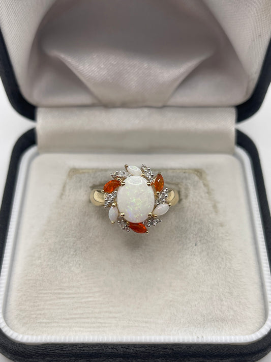 9ct gold opal and diamond ring