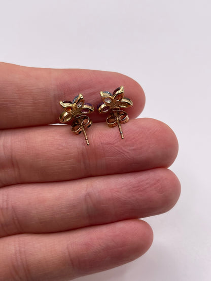 9ct gold multi gemstone and diamond earrings