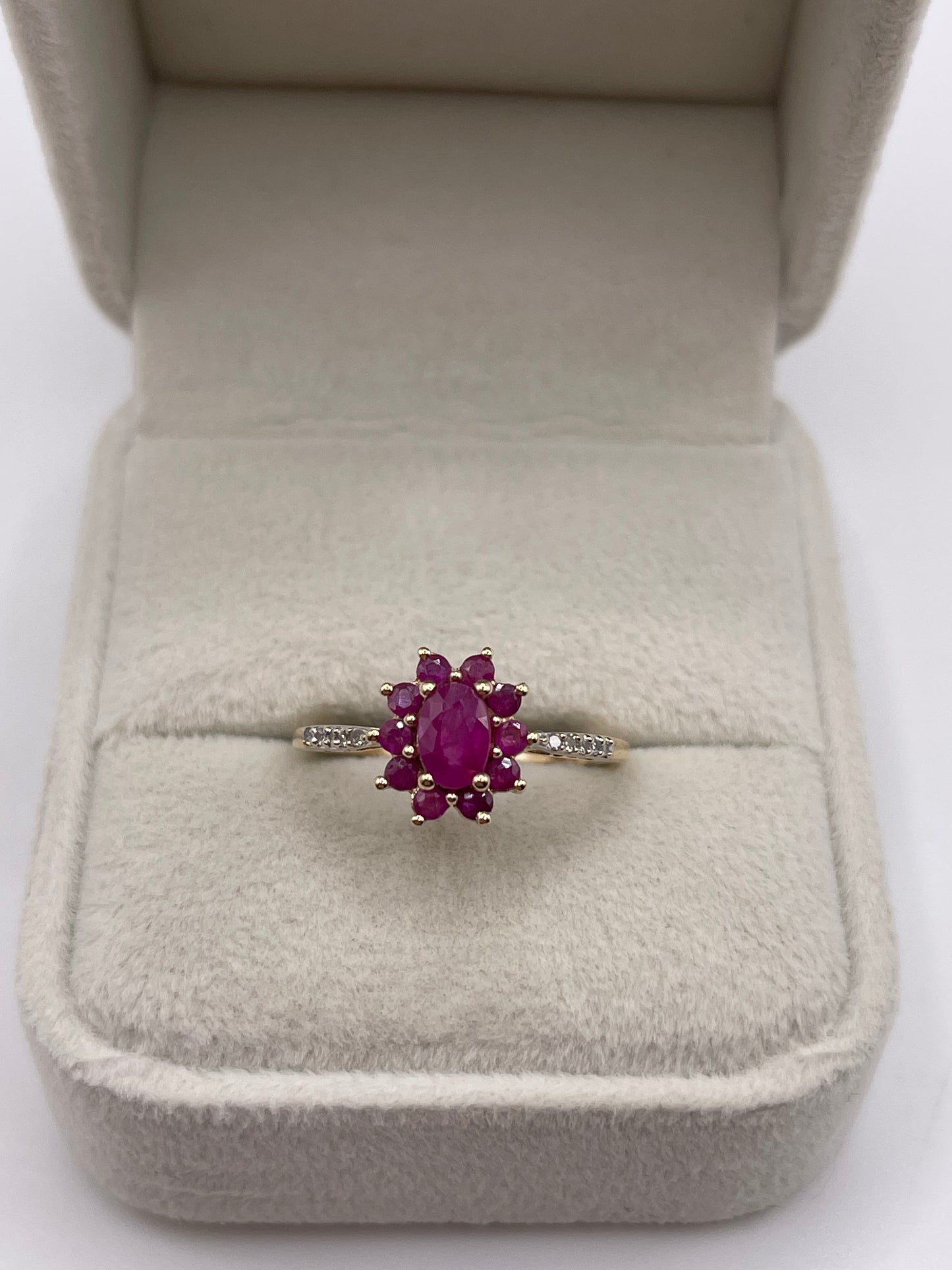 9ct gold ruby and diamond ring